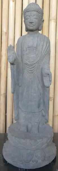 Product image 1 of the product “Standing Buddha, India, form stone / carved, handmade & colored. The height is 60 cm. Dyed in the color antique finish ”